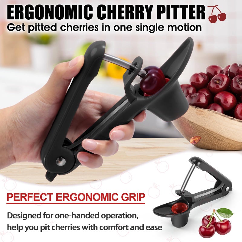 SCHVUBENR Cherry Pitter Tool - Stainless Steel Cherry Corer Pitter with Ergonomic Push Design - Easy to Use for Making Cherry Jam - Pit Cherry with Ease  Saving Time & Space with Lock Design(Black) - Image 2